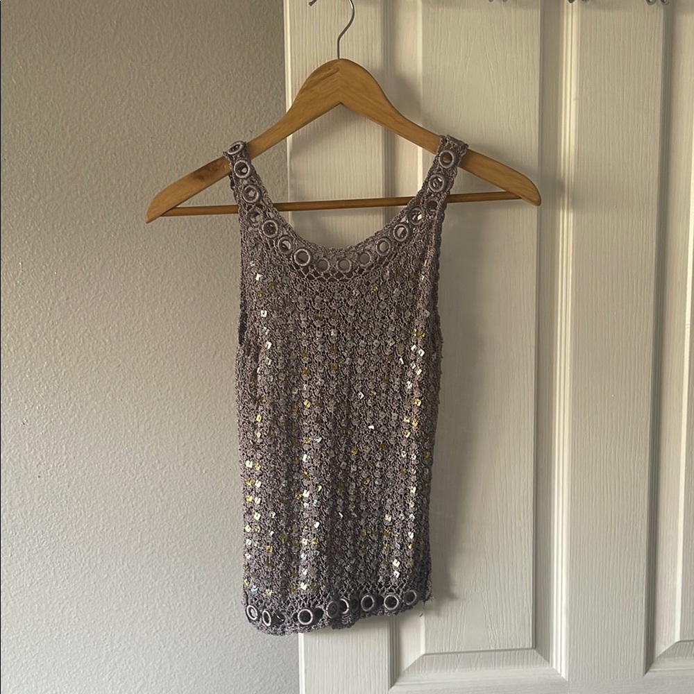 Sequin Embellished Gray Tank Top
